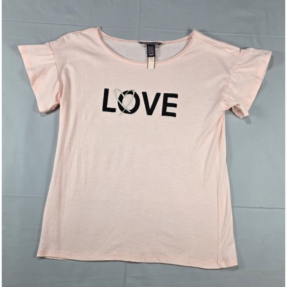 NWT Victoria's Secret Blush Pink LOVE Graphic Minimalist Soft Knit Tee XS Sequin